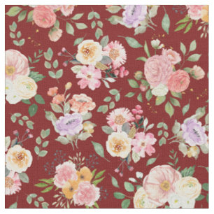 Tela Floral de boho de verano en rojo de grano