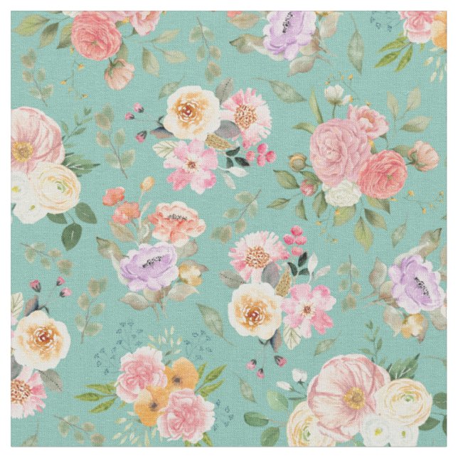 Tela Floral de boho de verano en verde (De cerca)