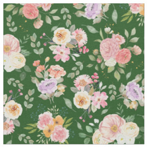 Tela Floral de boho de verano sobre verde oscuro