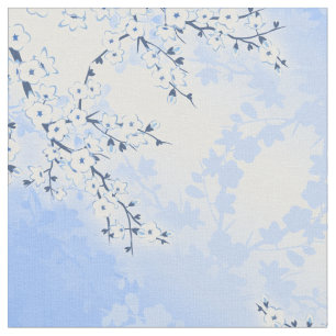 Tela Floral de cerezo Asia azul blanco