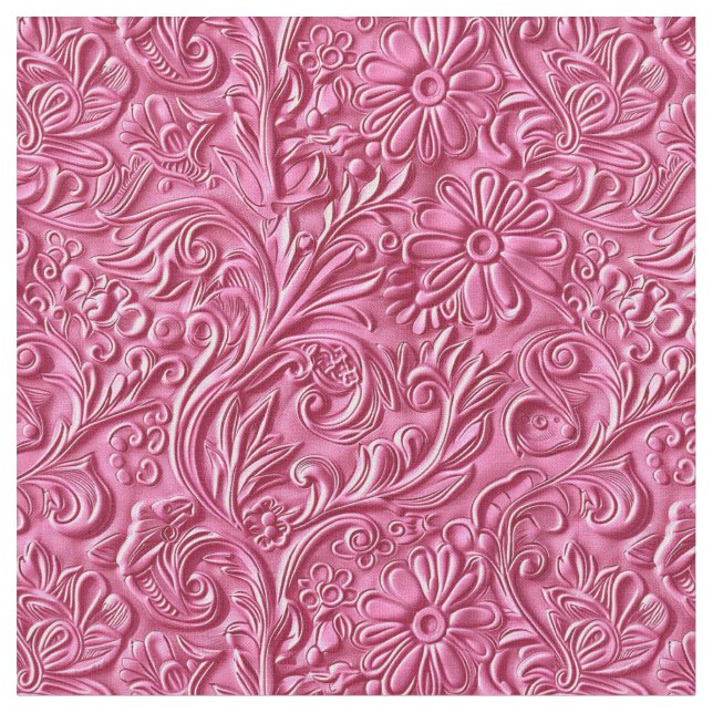 Tela Floral de cuero cincelado rosa caliente chic (De cerca)