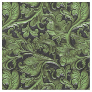 Tela Floral de cuero verde negro chic demasiado labrado