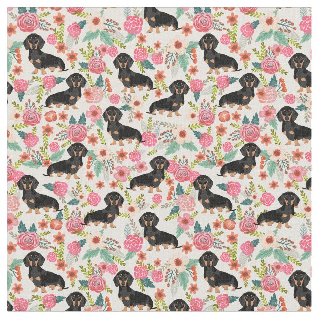 Tela floral de Doxie - doxie del negro y del (De cerca)