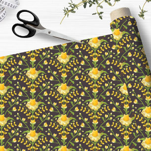 Tela Floral de gato y flores