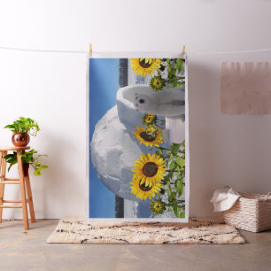 Tela floral de girasol de oso polar