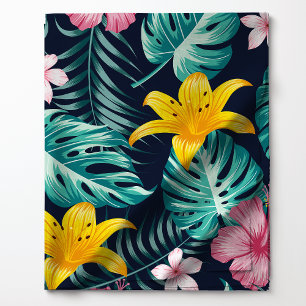 Tela Floral De Hibiscos Rosas Y Navy Tropical