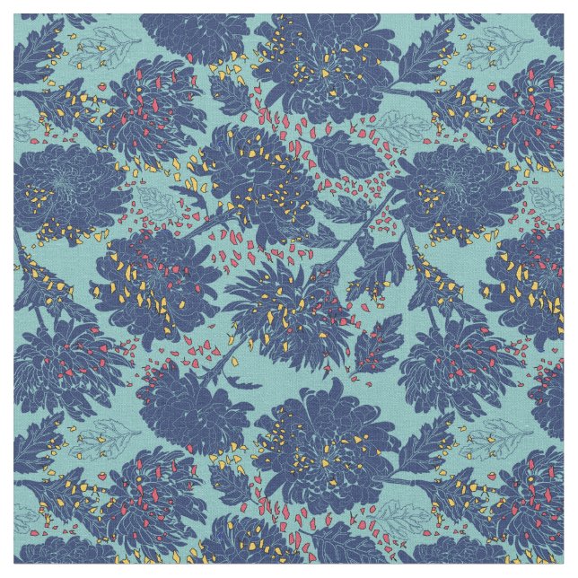 Tela floral de la menta con el crisantemo lanzado (De cerca)
