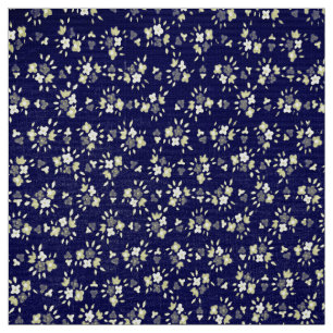 Tela Floral de marfil y azul marino