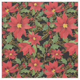 Tela Floral de Navidad Negro