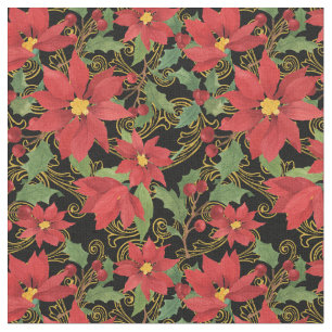 Tela Floral de Navidad Negro