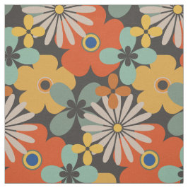 Tela Floral de oro retro Groovy Naranja Brown
