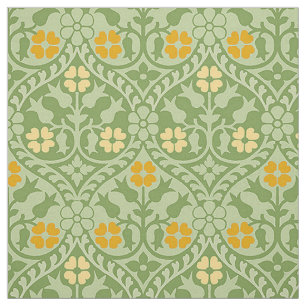 Tela Floral de resurgimiento gótico, verde y dorado