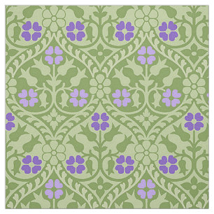 Tela Floral de resurgimiento gótico, verde y violeta