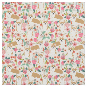 Tela floral del Corgi - crema