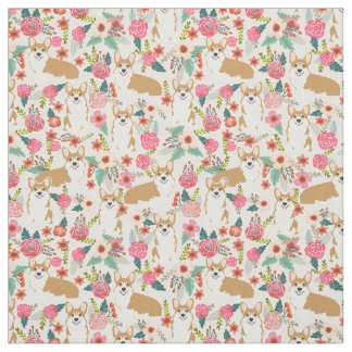 Tela floral del Corgi - crema