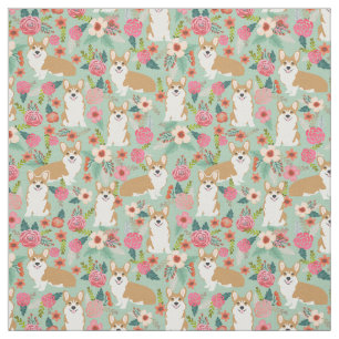 Tela floral del Corgi - menta
