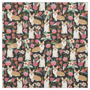Tela floral del Corgi - negro