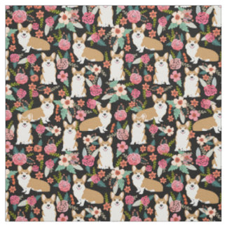 Tela floral del Corgi - negro