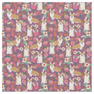Tela floral del Corgi - púrpura