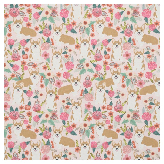 Tela floral del Corgi - rosa (Retal)