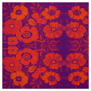 Tela floral dorada roja y púrpura