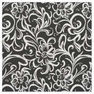 Tela Floral en Blanco y Negro