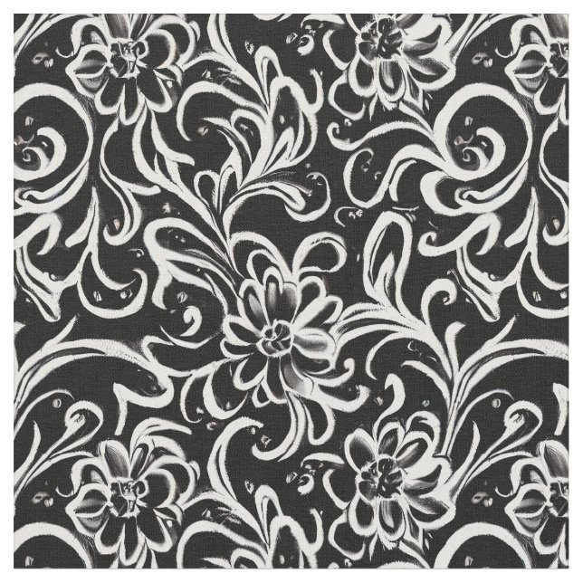 Tela Floral en Blanco y Negro (De cerca)