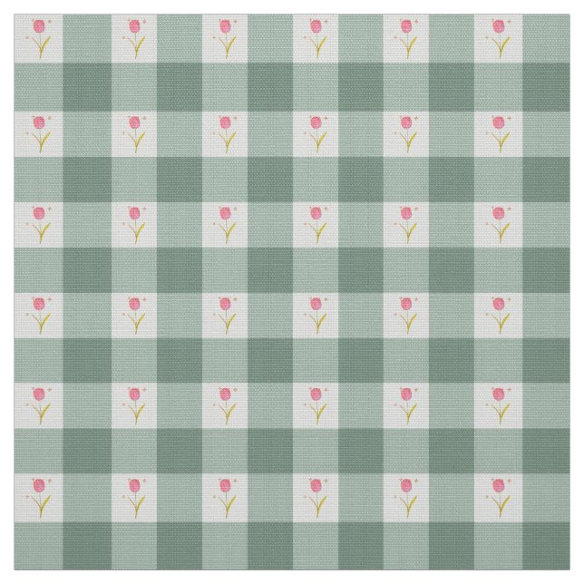 Tela Floral Gingham Sage por Yarda (Retal)