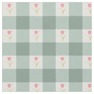 Tela Floral Gingham Sage por Yarda
