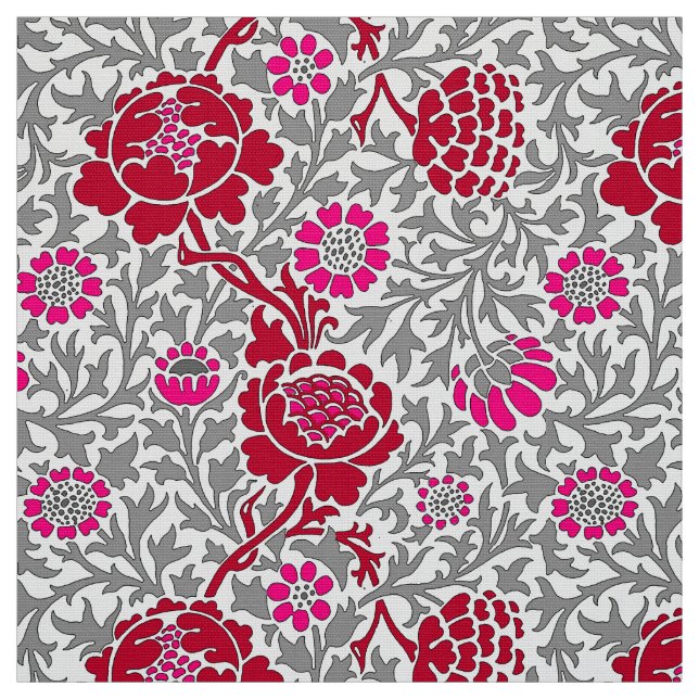 Tela Floral jacobea, rosa rojo profundo y gris (Retal)