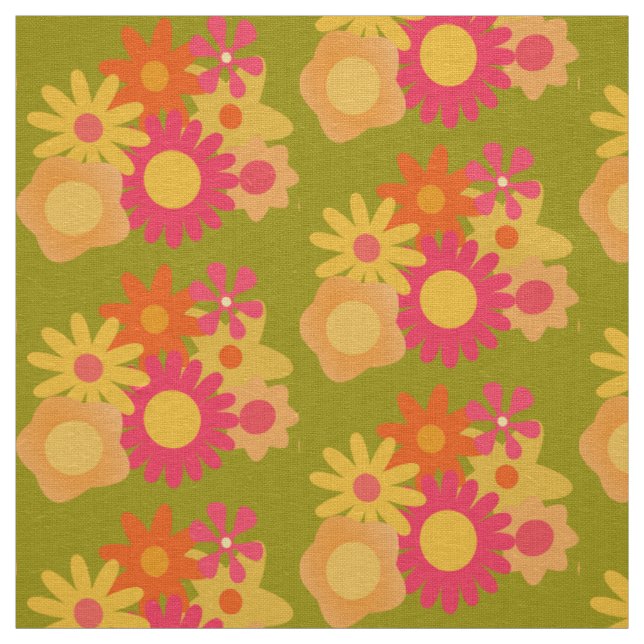 tela floral moda vintage rosa verde (Retal)