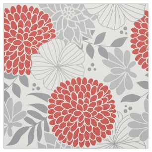 Tela floral moderna de color rojo y gris