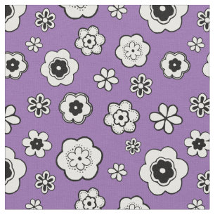 Tela Floral morada, negra y blanca