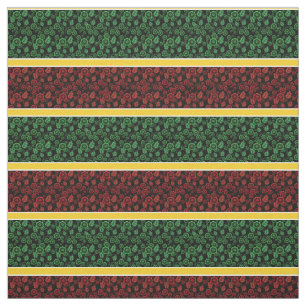 Tela Floral-oro verde/rojo/raya blanca - negro