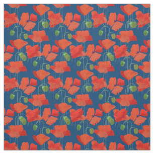 Tela floral profundamente azul roja de encargo de