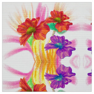 Tela Floral Púrpura Naranja