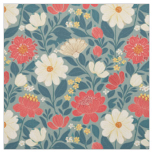 Tela Floral roja, verde y crema