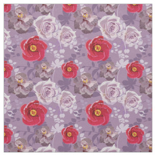 Tela Floral roja, violeta