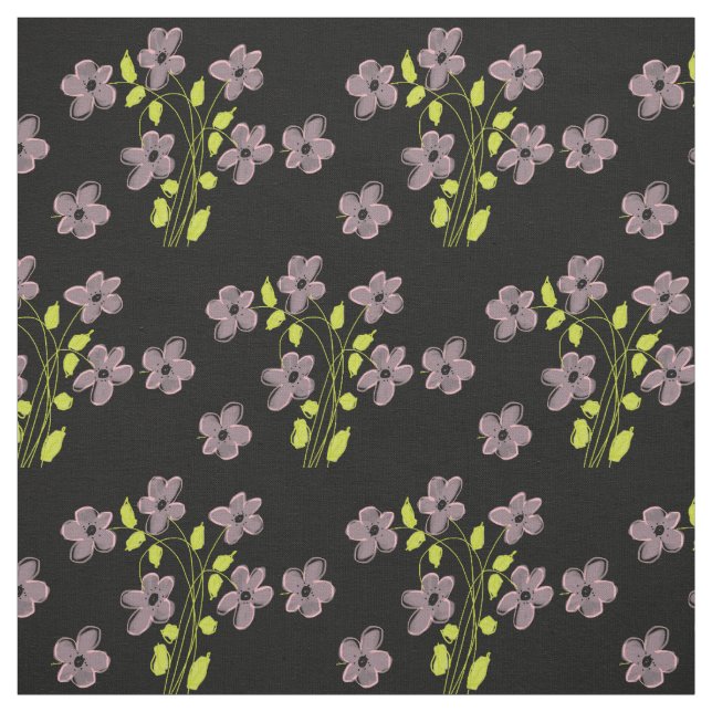 Tela Floral Rosa Y Negro Con Lime (Retal)