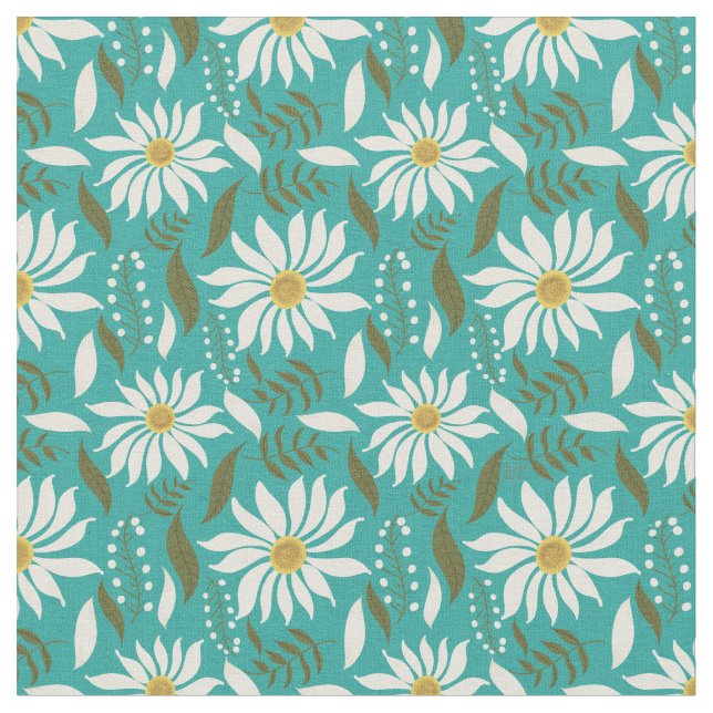 Tela Floral turquesa vintage blanca (De cerca)