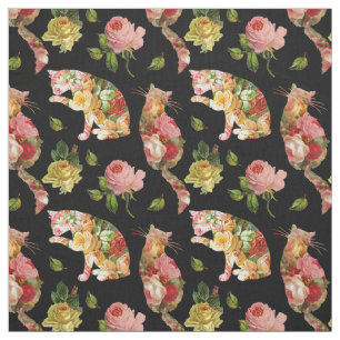 Tela floral vintage de Rosa Kitties