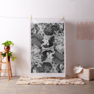 Tela Floral Vintage Lino Blanco Negro Botánico