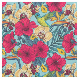 Tela Florales Tropicales y Colibrí - Botanica de Verano
