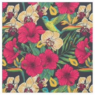Tela Florales Tropicales y Colibrí - Botanica de Verano