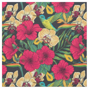 Tela Florales Tropicales y Colibrí - Botanica de Verano