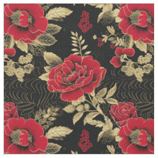 Tela Floreado Rojo Dorado