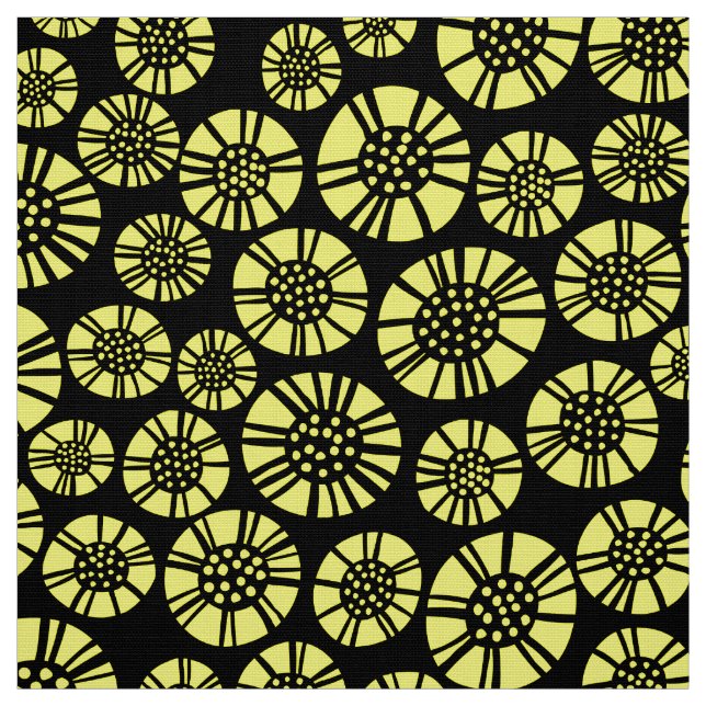Tela Flores abstractas 031023 - Amarillo sobre negro (Retal)