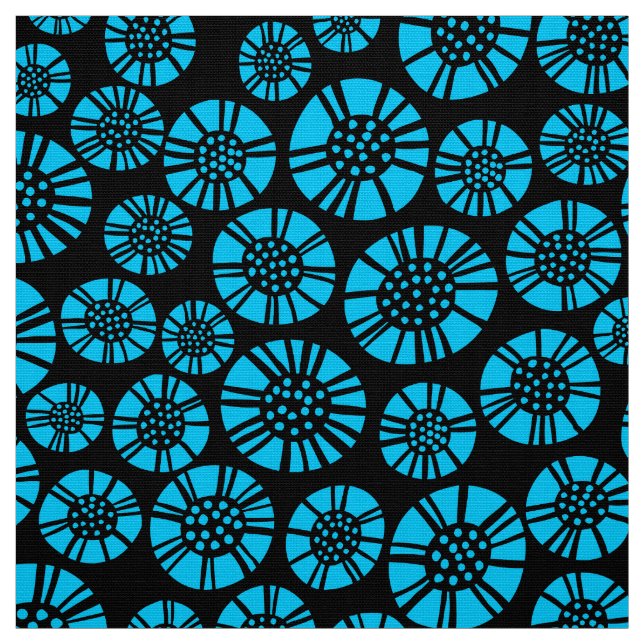 Tela Flores abstractas 031023 - Azul cielo en negro (Retal)
