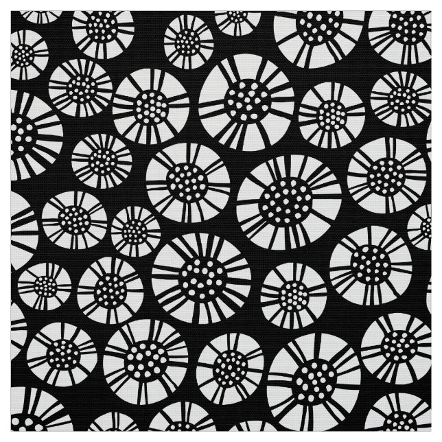 Tela Flores abstractas 031023 - Blanco sobre negro (Retal)