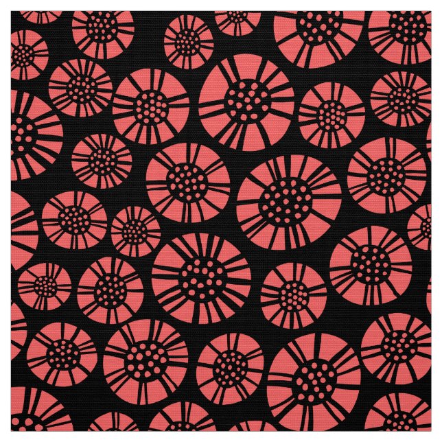 Tela Flores abstractas 031023 - Rosa tropical en negro (Retal)